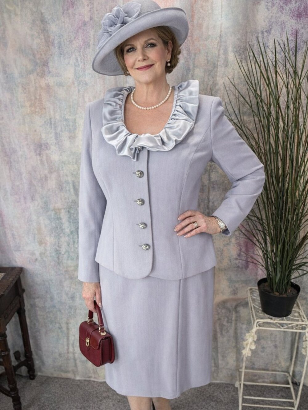 VTG 📌 80's Elegant & Classic “Sunday Best” Silver Gray Skirt Suit